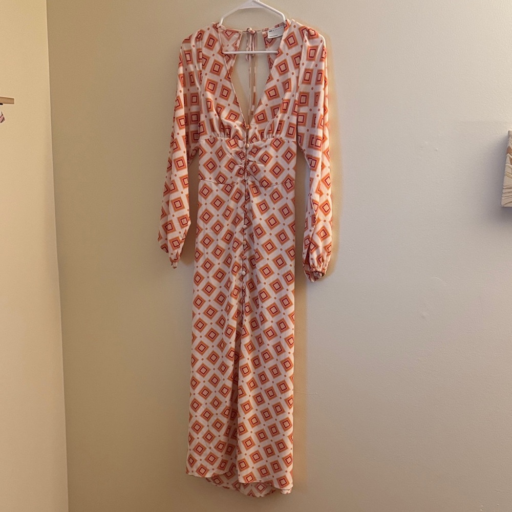 ASOS Long Sleeve Geometric Orange and White Jumpsuit